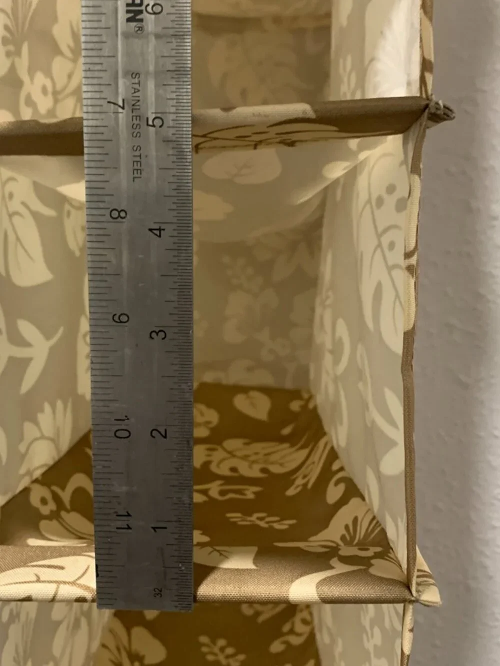 Hanging Shoe Organizer 10 Shelf Closet Storage Cubby Tan Tropical Floral 5x5x50